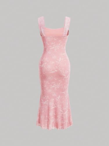 GORGLITTER Women's Floral Ruched Bodycon Summer Wedding Guest Dress Mesh Fishtail Cocktail Midi Sun Dresses 20252