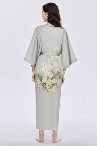 Image of PRODESIGN Kimono Robe for Women - Long Satin Sleepwear Silky Kimono Cover-Up Nightgown Japanese Bathrobe Loungewear Blouse