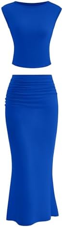 PRETTYGARDEN Skirt Sets Women 2 Piece Outfits Summer Outfits 2025 Going Out Crop Tops Long Maxi Skirts Beach Vacation Clothes