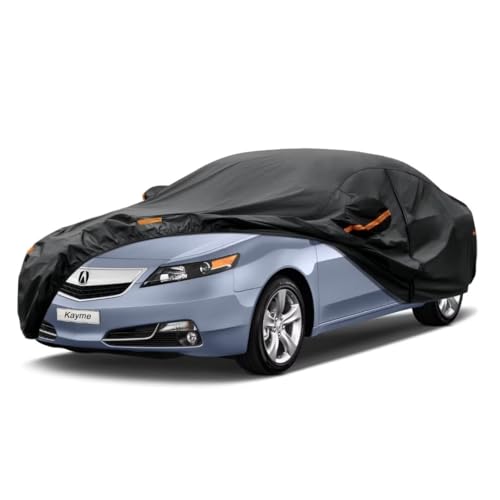 Kayme Sedan Car Cover Fit for Acura TL (1995-2014) Automobiles All Weather Waterproof, Outdoor Cover Sun Rain Protection, with Lock and Zipper Door.Bl