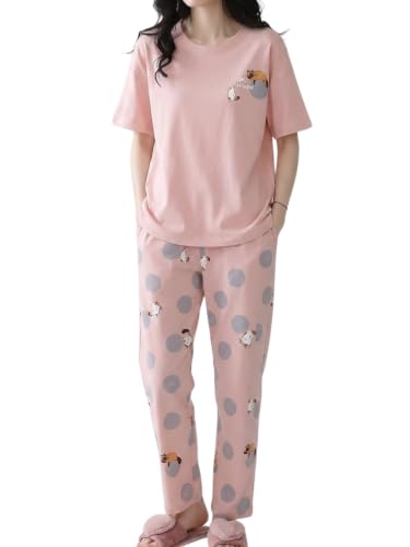 Image of Celary Korean Women's Pyjama Set|Half Sleeve T-Shirt & Printed Pyjama Set for Women|Size:- M to 4XL|Soft Cotton Blend Comfortable Night Suit for Women