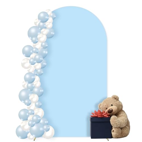 Image of MLMC 6FT Arch Backdrop Cover Blue Fitted Spandex Backdrop Stand Cover Stretchy Round Top Chiara Arch Cover for Baby Shower Birthday Party Wedding Ceremony Photography Background Decor 6x2.6FT