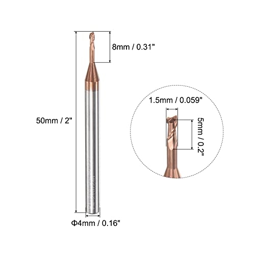 Image of uxcell Square Nose End Mill, 1.5mm Solid Carbide AlTiSin Coated Long Reach CNC Router Bits 2 Flutes Milling Cutter with Extended Neck, 8mm Cutting Length 4mm Shank