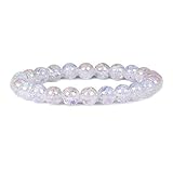Justinstones Aqua Aura Crackle Natural Clear Quartz Gemstone 8mm Round Beads Stretch Bracelet 7 Inch