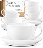 Cosumy Juego Tazas Cafe Cappuccino 6 Piezas - Tazas Cafe con Leche con Platos - Set Tazas Cafe en Ceramica - Tazas Ceramica de Cafe - Set Cafe con Caja Regalo - Apto Lavavajillas - Juego Cafe 180 ml