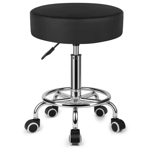 Faazy PU Leder Rund Gepolstert, Arbeitshocker Höhenverstellbar Rollen mit...
