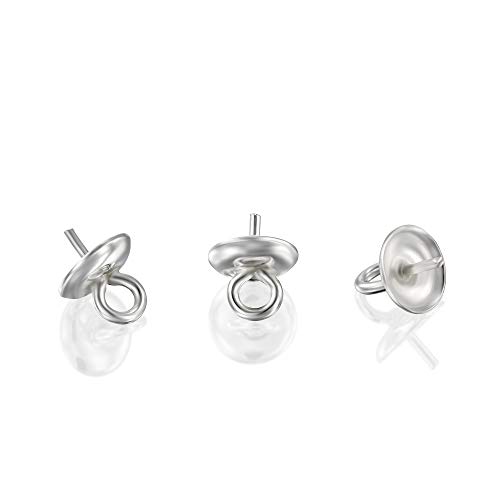 Stera Jewelry 6 Pcs 925 Sterling Silver 5mm Peg Bail Eye Pin Cap for Half Drilled Pearls or Stones