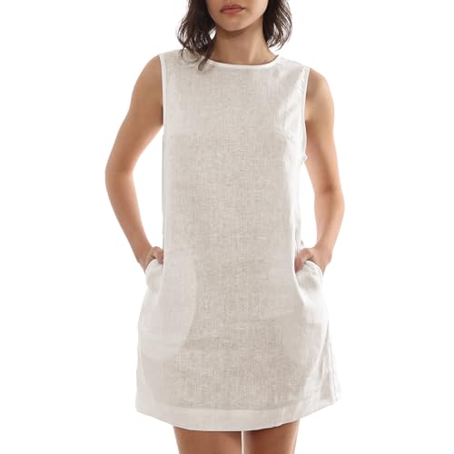 Robe débardeur décontractée mi-longue en lin pour femme active cherchant confort et poches