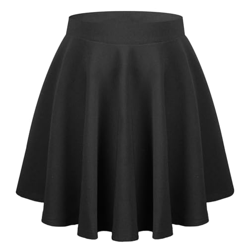 AUYAO Schwarz Mini Rock Damen Basic Solid Faltenrock Mini Faltenrock Elastischem Rock Röcke Short Skirt Mädchen Frauen Rock Kurze Hohe Taille Gefaltete Skater Tennis Schule Rock Mini Anime Skirt XXL