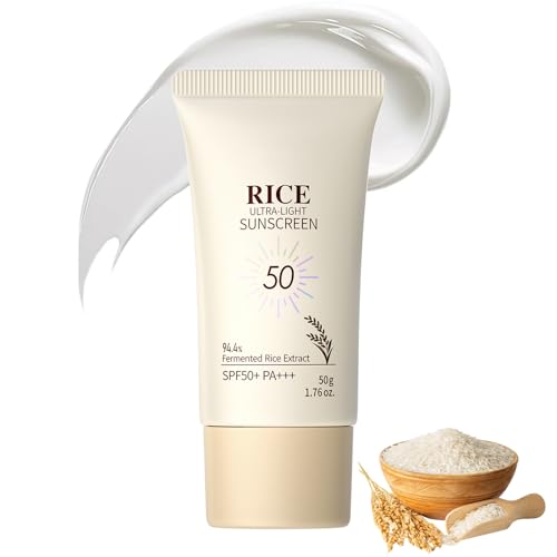 Image of Rice Sunscreen SPF 50 Face Moisturiser, Ultra-Light Sun Cream Face & Body, Korean Rice SPF 50 Face Sunscreen with UVA/UVB Protection, Brightens & Protects Dry Sensitive Skin, Non-Greasy
