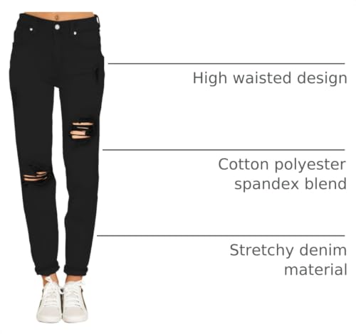 Luvamia Women's Casual Ripped High Waisted Boyfriend Tapered Mom Jeans - Black True Black Size Medium 8/10 by luvamia - Used condition - US$35.33