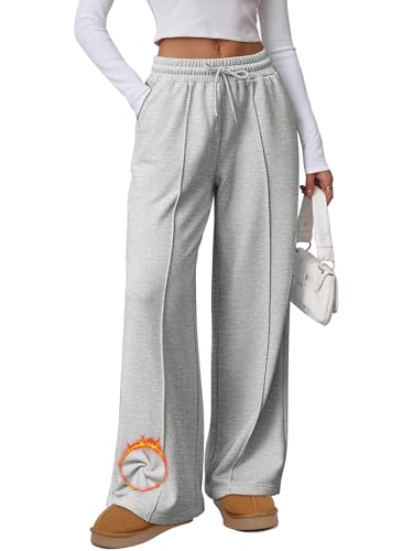 ATHMILE Womens Wide Leg Sweatpants Winter Fleece High Waisted Baggy Pants Fashion Teen Girl Drawstring Athletic Joggers