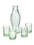 Serax caja de regalo cristalería Fish & Fish con 1 jarra verde y 4 vasos | diseño Paola Navone | cristalería de vidrio prensado | idea de regalo original para el hogar