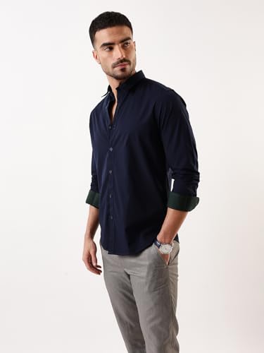 Image of Dennis Lingo Men Solid Spread Collar Full Sleeves Regular Fit Cotton Casual Shirt