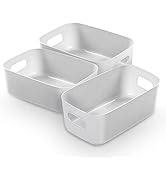 Bgfuni Set of 3 Small Plastic Storage Baskets, Office Home and Kitchen Tidy Organiser, White Plas...