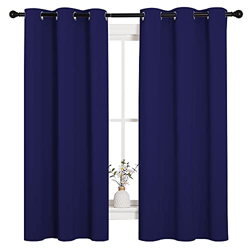 NICETOWN All Season Thermal Insulated Solid Grommet Top Blackout Curtains/Drapes/Panels for Kid s Room (1 Pair,42 x 63 Inch In Navy Blue)