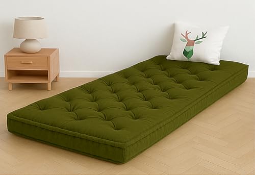 Image of ATOOTFUSION Cotton Floor Mattress, 4 inch Thick Tufted Cushion, 72 x 30 inch, Foldable, Rollable Light Weight Cotton Mattress (Dark Green Mehndi)