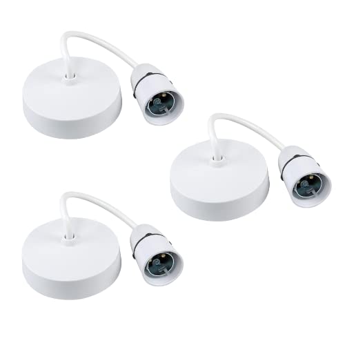 9-inch B22 Ceiling Pendant Set with Lampholder Max 100W, Light Fitting Bulb Holder White Plastic Light Bulb Holder Ceiling Rose for Home Decoration (9 inch - 3 pcs)