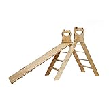 Escalones en lugar de peldaños redondos e incómodos. - Los escalones son tan anchos que tu hijo puede estar de pie de forma fácil y cómoda, lo que garantiza una escalada muy segura. El peldaño superior tiene un perfil especial donde puedes colocar la tabla antideslizante.