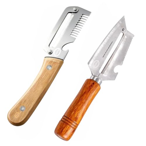 Image of 2-Piece Multifunctional Vegetable Peeler with Ergonomic Wooden Handle, Heavy Duty Stainless Steel 3-in-1 & 4-in-1 Kitchen Tool with Scallion Shredder & Built-in Bottle Opener for Home Cooking