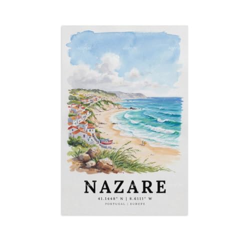 Décoration esthétique de chambre poster Nazare aquarelle paysage vintage