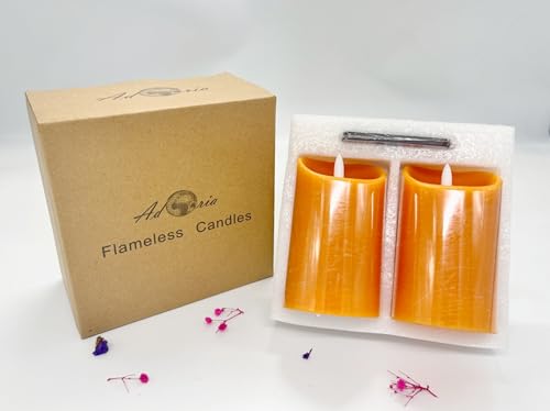 Adoria LEDCAN048O Orange Flameless Candles Set 2-Real Wax Pillar Candles Battery With Pumpkin Scented thumb #5