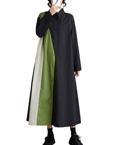 Image of ellazhu Womens Fall Casual Patchwork Funky Long Sleeve Designer Dress Loose Blouse GY2787 A