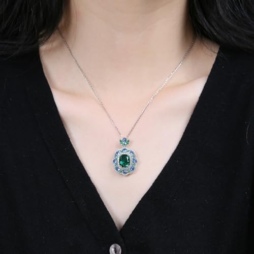 Moissanite Emerald Necklaces for Women，S925 Silver 5 Carat Green Pillow-Shaped Women's Pendant Necklace, Noble Lady's Atmospheric Moissanite Pendant, Holiday Party Gifts for Women2