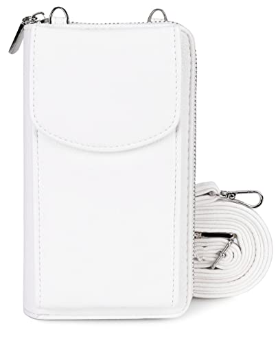 irisaa Kleine Handy Umhängetasche, Geldbörse Damen Brieftasche RFID Schutz Crossbody Handytasche Reisepass mit Kartenfächern und Verstellbarem Schultergurt, Damen Tasche:weich-Weiss