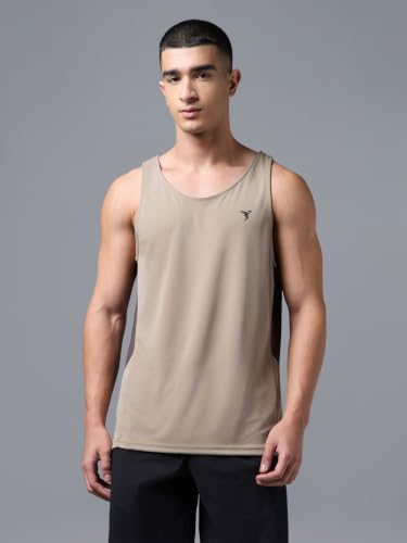 Image of TECHNOSPORT Men's Solid Slim Fit Scoop Neck Sports Innerwear Vest with TECHNOCOOL+ Quick Dry Anti Odour Anti Microbial 2 Way Stretch Soft & Smooth Activewear