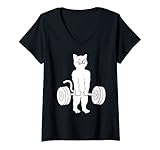 donna cat deadlift shirt powerlifting kitty tee, sollevamento pesi gatto maglietta con collo a v