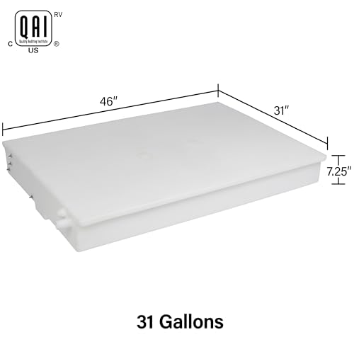 Image of 31 Gallon RV Fresh Water Tank, Potable Water Storage Tank for Drinking, Cooking, Cleaning, Showering, for Campers, Trailers, Motorhomes, RVs, Low-Profile Shape, 46 inch x 31 inch x 7.25 inch (WT-1315)