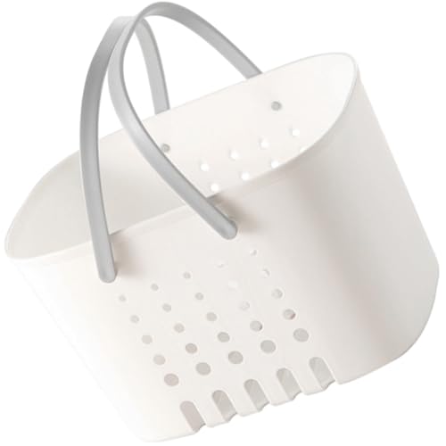 Amosfun Cesta de Ducha Portátil de Plástico Gris con Asa, Drenaje Inferior, Organizador para Baño y Almacenamiento de Artículos de Tocador, Cesta Ligera y Práctica para Uso en Ducha y