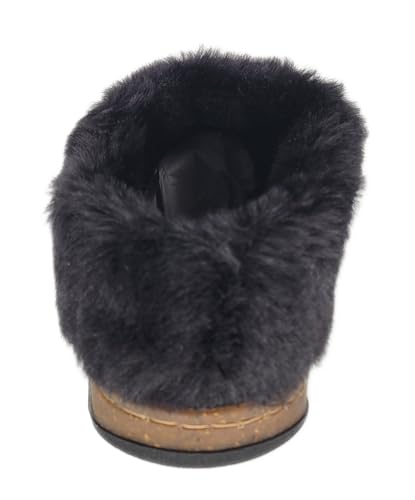 Clarks Womens Slipper Suede Leather Scuff Toe - Plush Faux Fur Collar/Lined With A Cork Midsole - Open Back Indoor Outdoor House Slippers For Women (Black US 8)4