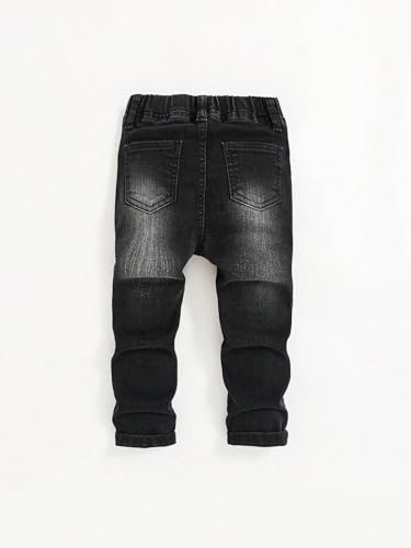 Floerns Calça jeans rasgada de perna reta para meninos com cintura elástica desgastada, Preto, 4 Ano