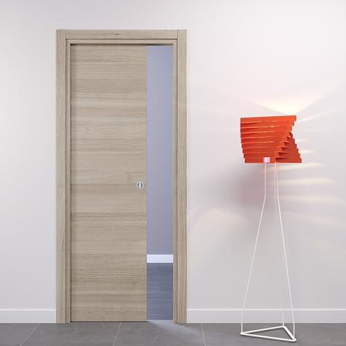PORTE ITALIANE Interior Door Sliding Door Concealed Door Modern Interior Doors High Density Wood Frames Water-Resistant Waterproof Various Sizes 60 x 210 cm Lock Burnished Oak Horizontal