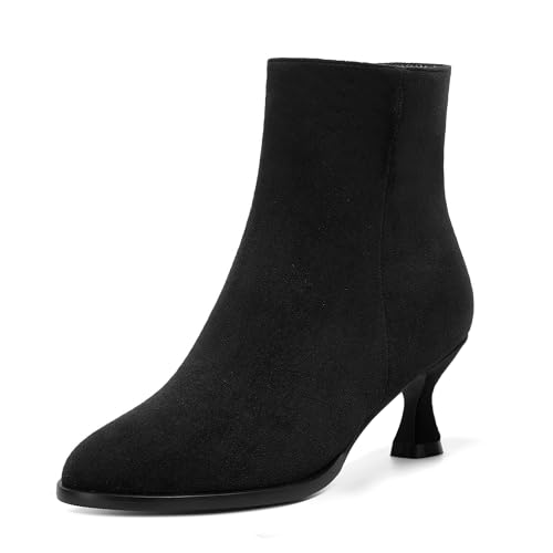 JUSTDANNI Womens Fashion Zip Casual Round Toe Dating Suede Kitten Low Heel Ankle High Boots 2 Inch