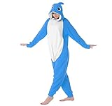 dressfan Animal Shark Onesie Cosplay Costume Christmas Halloween Pajamas for Unisex Adults Teens Kids Blue M
