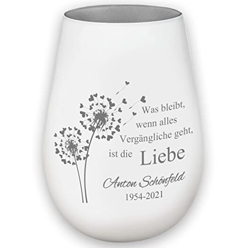 Laserfy Trauerlicht - was bleibt wenn Alles Vergängliche geht - weiß / Silber - Gravur Namen und Datum - Gedenklicht Erinnerungslicht Grablicht Trauergeschenk, 12 centimeters Cover