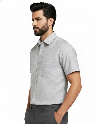 Image of Amazon Brand - INKAST Men's Cotton Solid Plain Half Sleeve Shirt | Plain Regular Fit Casual Shirt for Mens