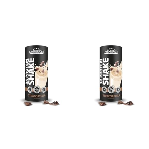 Layenberger 3K Protein Shake - 80% Eiweiß und nur 3,5% Kohlenhydrate bei 8,6 g Zucker, (1x 360 g) - Stracciatella (Packung mit 2)