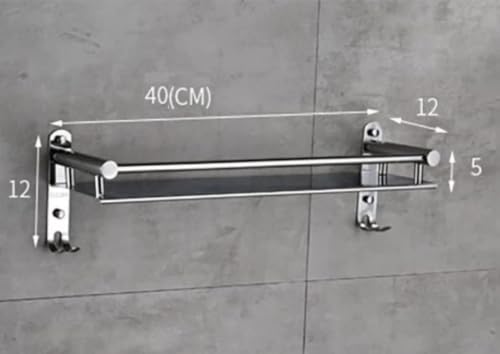 Image of Well Set Stainless Steel Double Layer Bathroom Shelf | Wall Mounted Rack with Towel Bar & Hooks