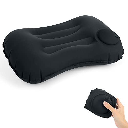 Kaket Inflatable Camping Pillow - Ultralight Travel Pillow for Beach Adults & Kids (Black)