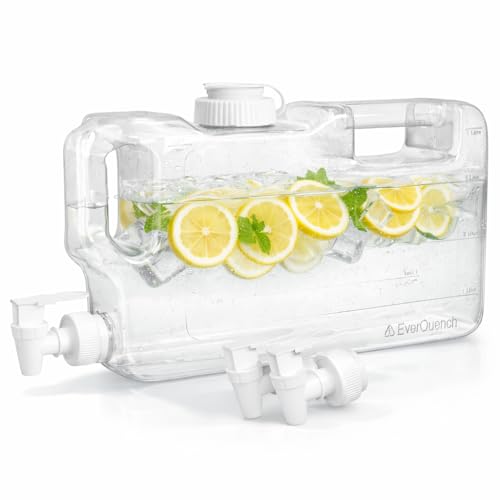 Refrigerator Water Dispenser 1.1 Gallon Bottle with 2 Spigots - BPA Free Plastic Slim Water Jug with Spout Leak Proof | Refillable Fridge Water Container, Convenient Handles (Clear)