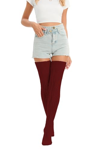 Image of YELAIVP Women's Thigh High Socks Over Knee Cable Knit Boot Stockings Winter Long Warm Leg Warmers