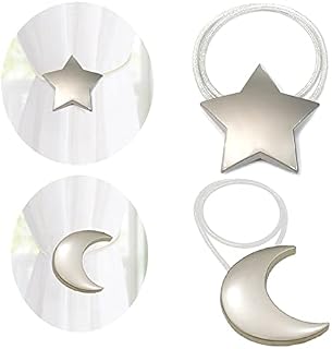 Magnetic Curtain Tiebacks 1 Pair Curtain Clips Rope Holdbacks Moon and Star Shape Window Curtain Tie Backs Silver for Home Office art Decorative Drapes