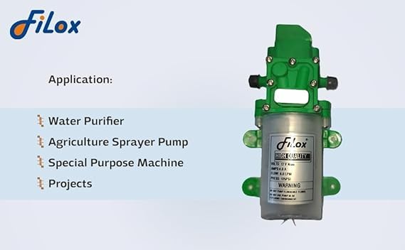 Image of Filox 12V Diaphragm Water Pump for Battery Sprayers - Runs on 12V Battery | Self Priming DC Pump | High Performance Motor for Agriculture Spray, Pesticide Sprayer, Irrigation, Car Wash & Cleaning Use