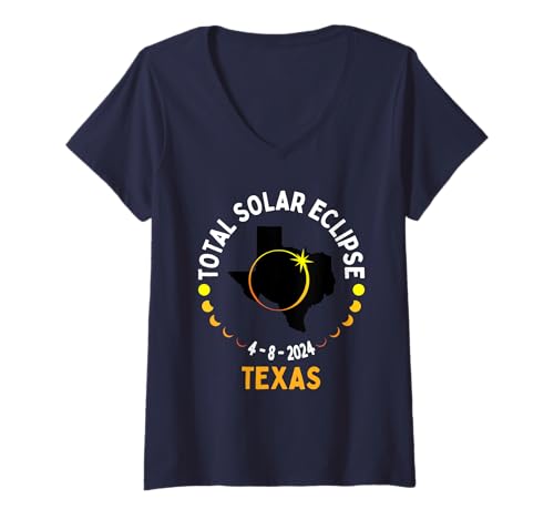 Donna America Totality 04 08 24 Eclissi solare totale 2024 Texas Maglietta con Collo a V