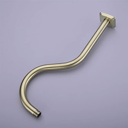 Trustmi 16 Inch S-Shape Shower Arm Stainless Steel Extra Long Replacement Pipe With Flange, Brushed Gold #TOP3