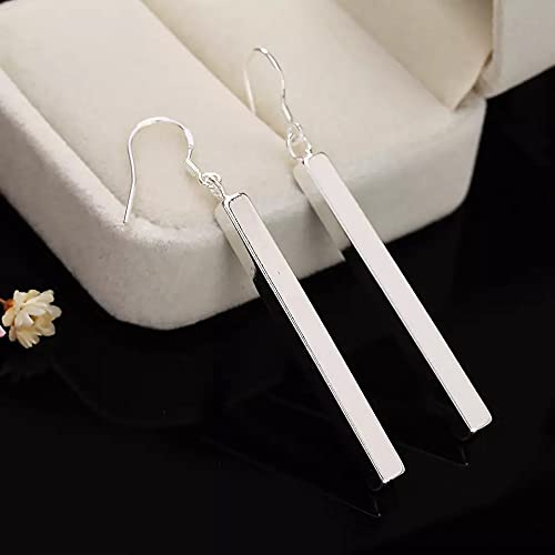 Silver Earrings, 18K Silver Plated Drop Earrings, 925 Sterling Silver Needle Long Vertical Bar Dangle Earrings For Women Girls #TOP4